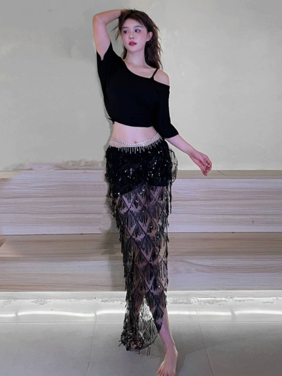Belly dance practice service high -end set Oriental dance junior scholar big size performance service Indian dance open hip hip towel skirt