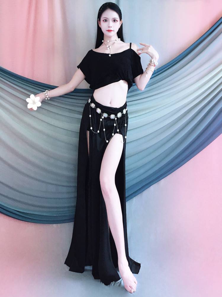 Belly Dance Clothing 2024 new practice suit Gradient color off -the -shoulder simple oriental dance dress long skirt children
