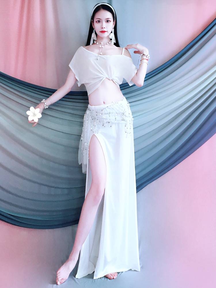 Belly Dance Clothing 2024 new practice suit Gradient color off -the -shoulder simple oriental dance dress long skirt children