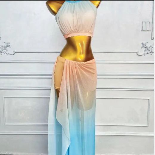 Dance posture belly dance new model 2024 practice suit shows the Oriental dance skirt blue powder gradient wzy071