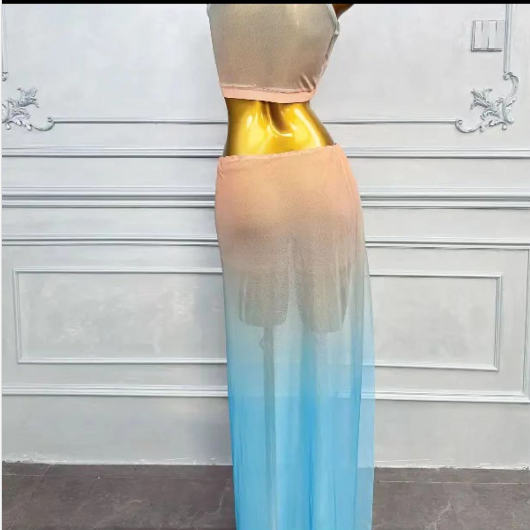 Dance posture belly dance new model 2024 practice suit shows the Oriental dance skirt blue powder gradient wzy071