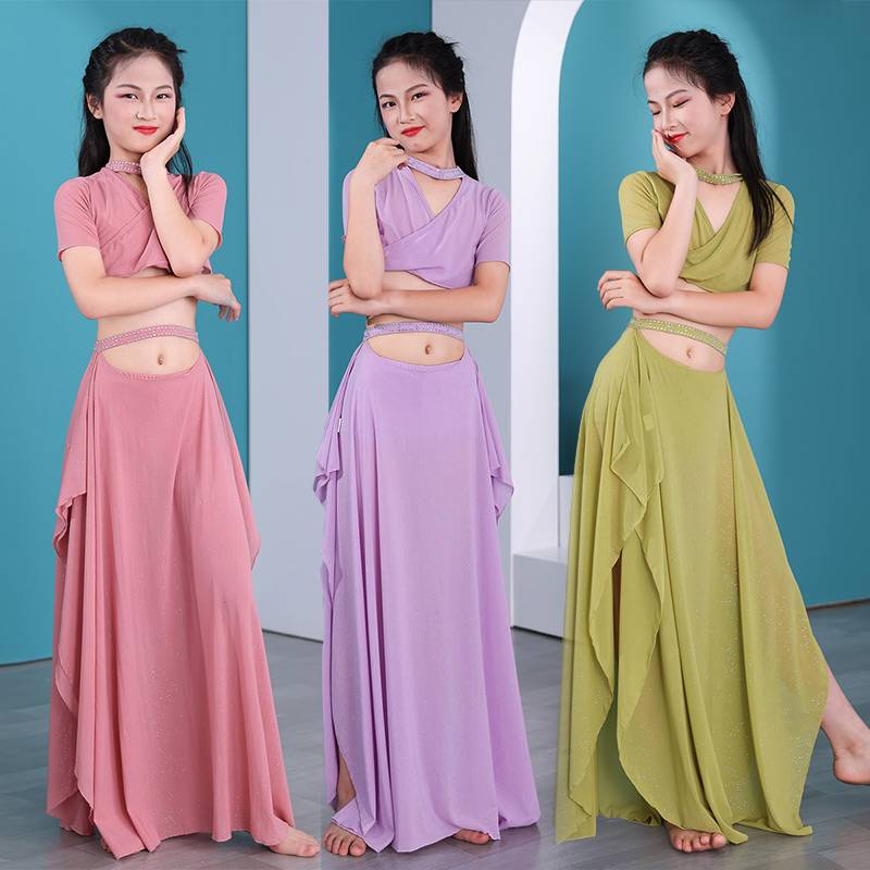 Belly dance clothing practice suit set 2024 spring and summer new elegant water yarn oriental dance service adult children