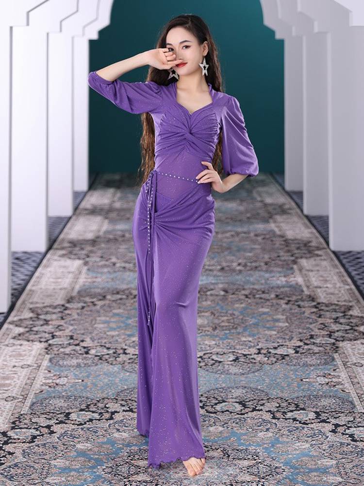 Hibiscus Purple Belly Dance Clothing Fair Female 2023 Spring / Summer Long Skirt Performance Set Oriental Dance Performance Service