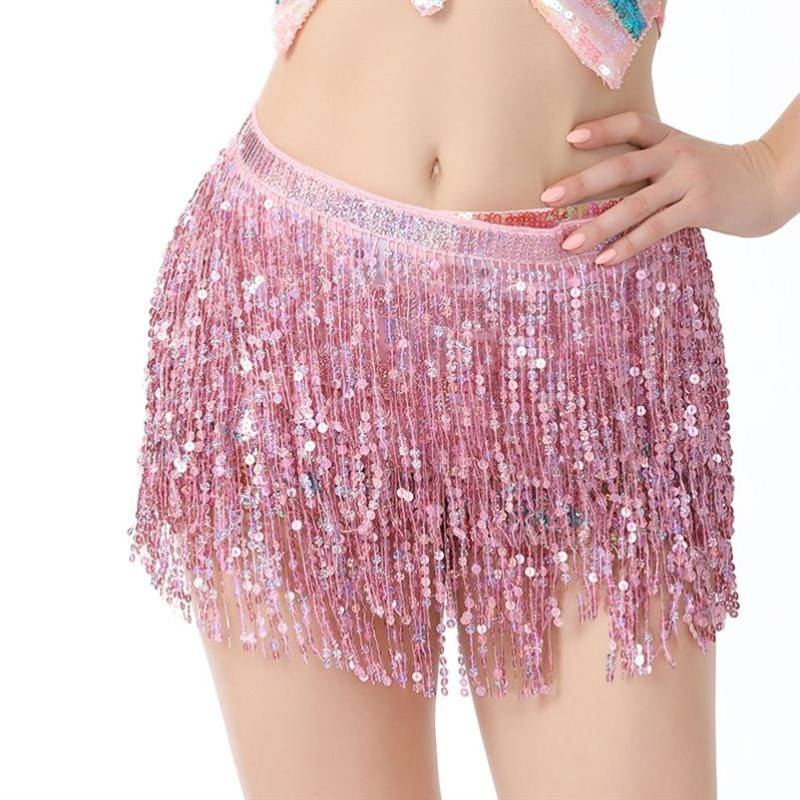Belly dance waist chain new dancing lower half -body skirt dance performance short skirt sequins r curtain Indian dance streaming hip