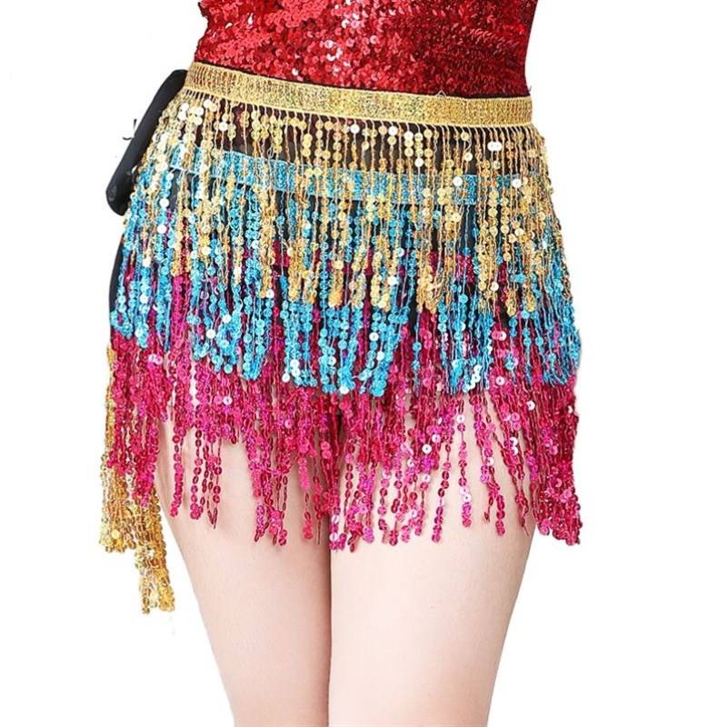 Belly dance waist chain new dancing lower half -body skirt dance performance short skirt sequins r curtain Indian dance streaming hip