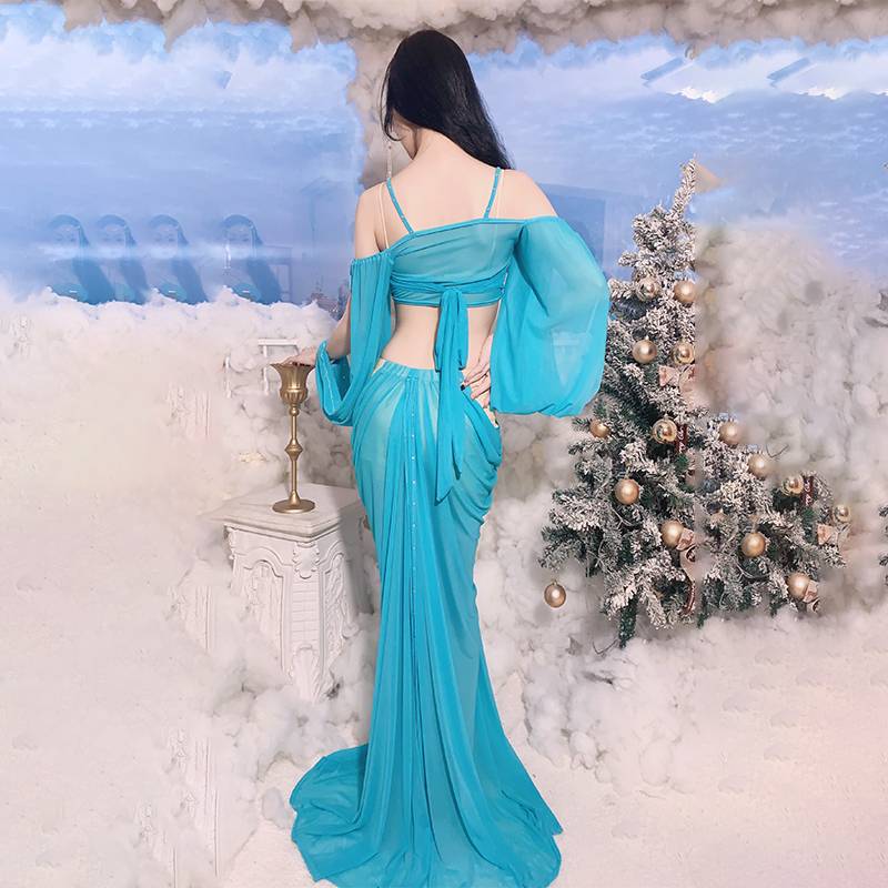 Belly Dance 2023 Autumn and Winter New Practice Series Blue Oriental Dance Palace