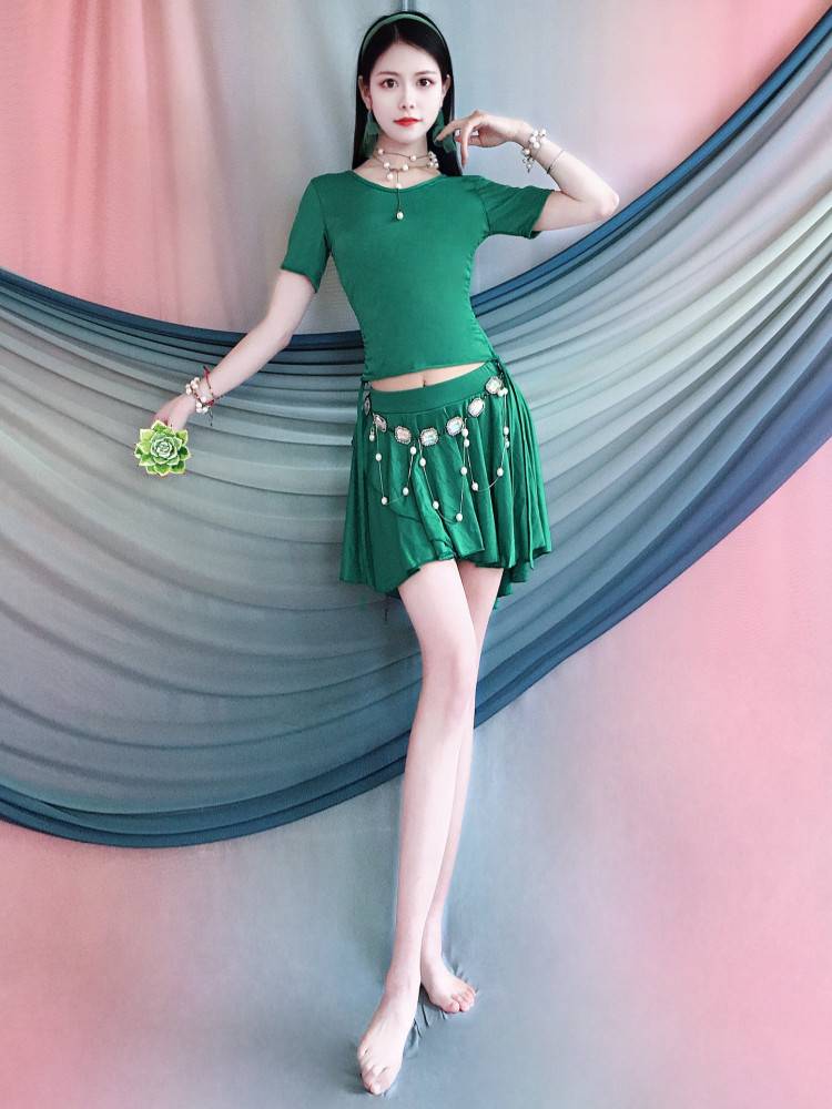 Belly dance service spring and summer new white green short skirt set Oriental dance performance service group service group service children