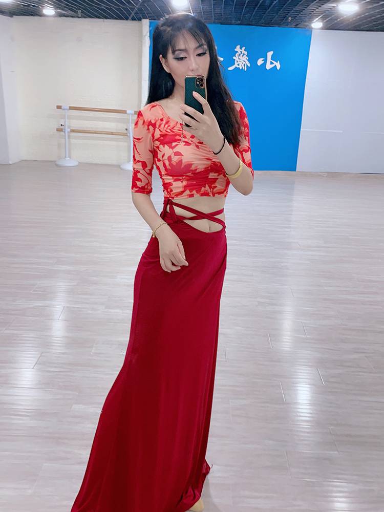 Belly Dance 2023 new set beginner sexy Oriental dance clothing short -sleeved long skirt spring and summer clothing female clothes