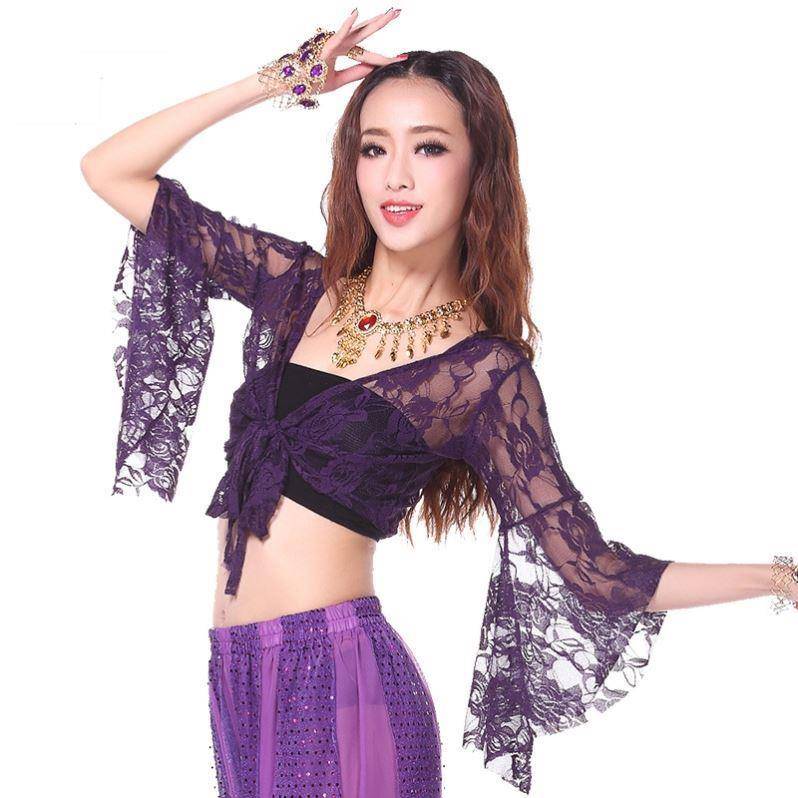 Belly dance top small practice clothes lace horn long sleeve performance clothing adult square dance performance clothes