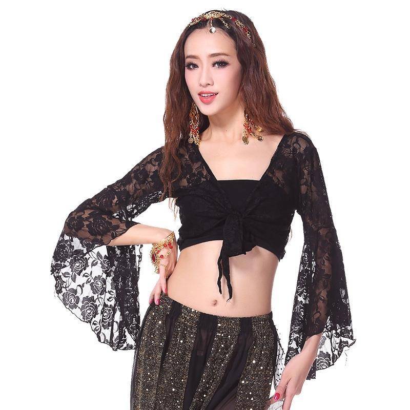 Belly dance top small practice clothes lace horn long sleeve performance clothing adult square dance performance clothes