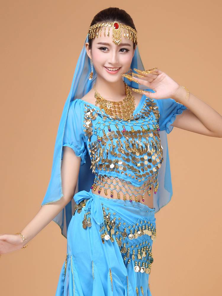 The new Indian dance -headed gauze belly dance head jewelry Xinjiang dance golden gauze scarf performance dance jewelry performance clothes