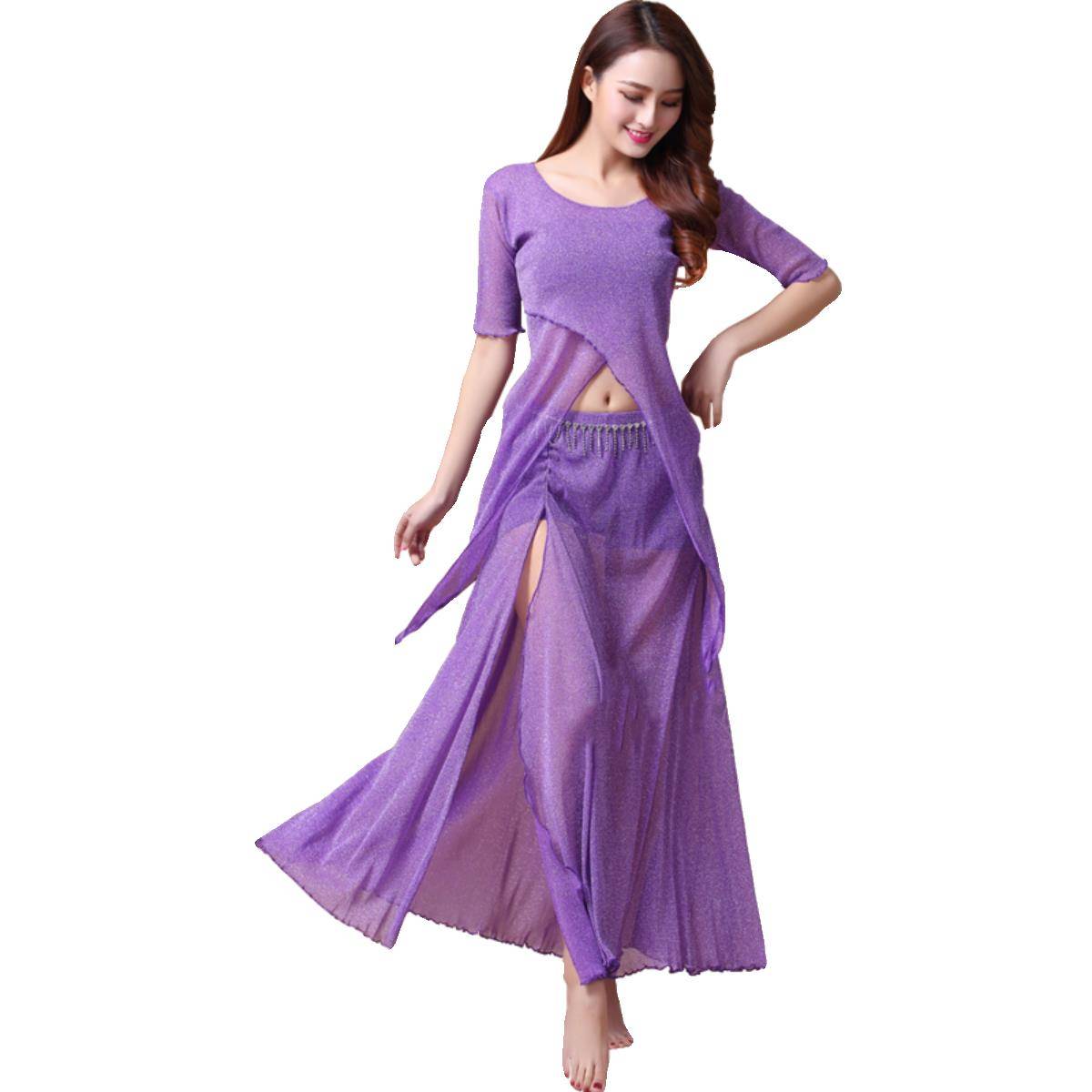 The new belly dance practice suit sets the female large size sexy mesh performance of the Oriental dance first learning performance service fairy