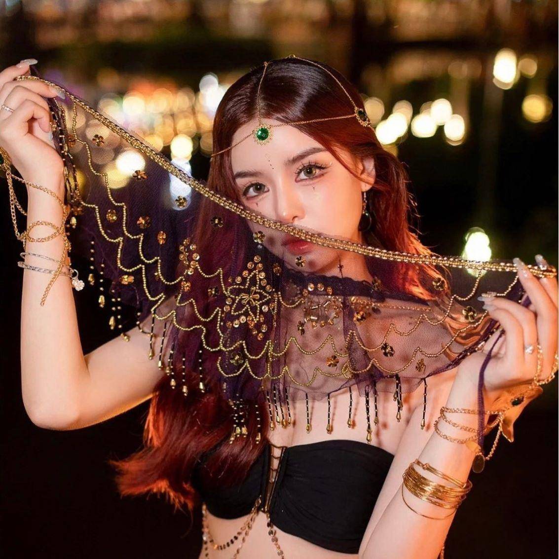 Belly dance veil exotic princess cos veil Western style dance covered face ancient style Hanfu fairy faces yarn