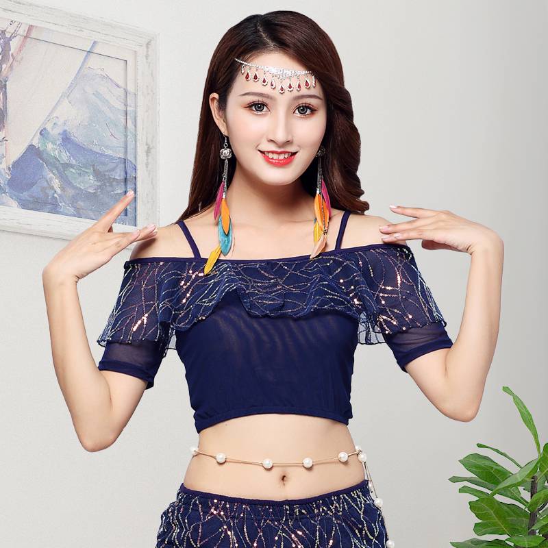 Belly dance top 2024 new spring and summer practice service sexy large size short -size short -sleeved dance junior scholar Oriental dance