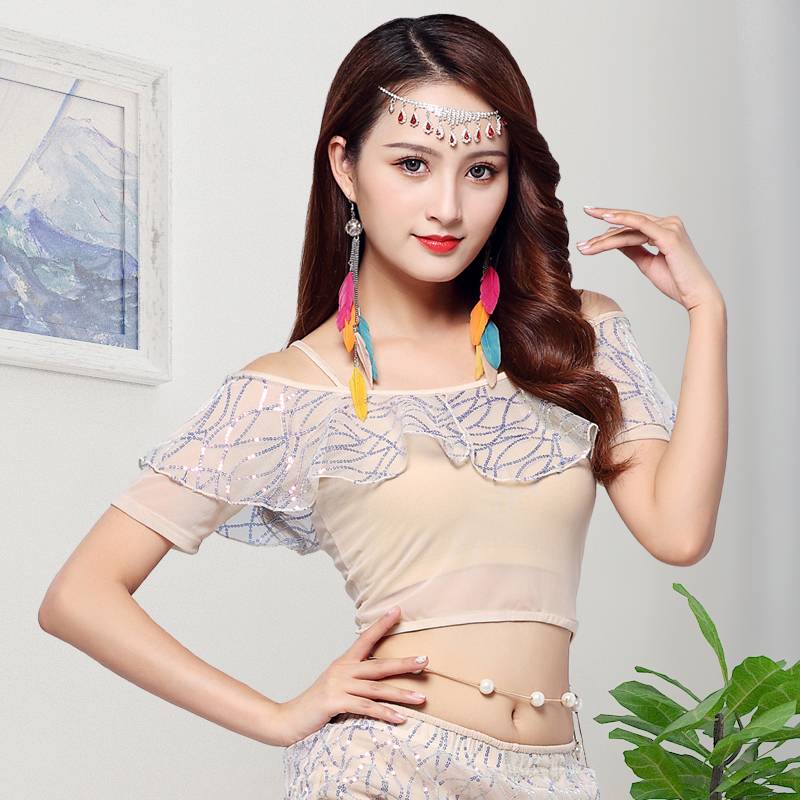 Belly dance top 2024 new spring and summer practice service sexy large size short -size short -sleeved dance junior scholar Oriental dance