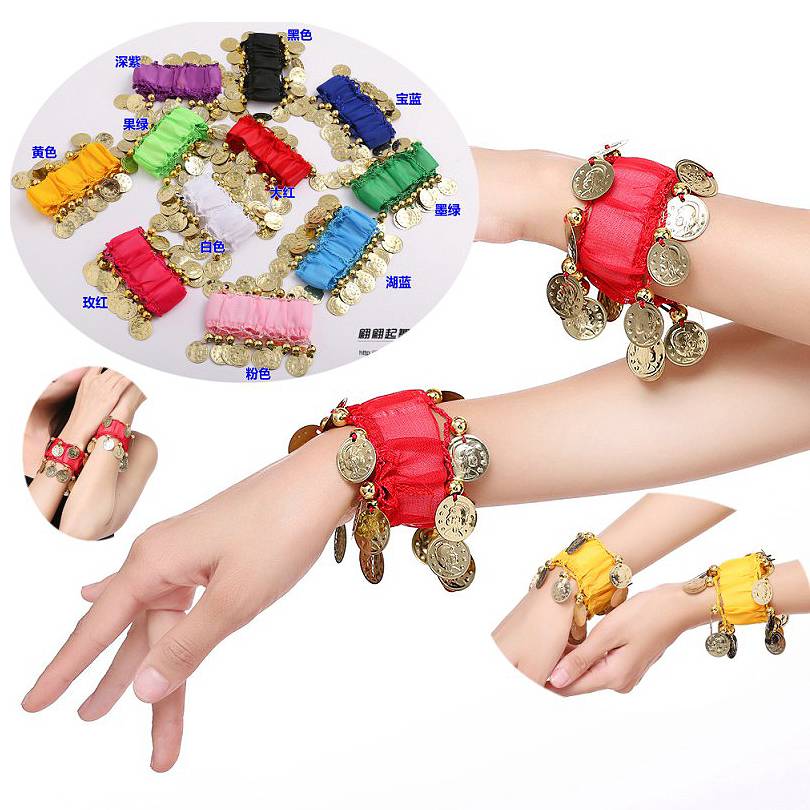Belly dance jewelry accessory show clothing chiffon bracelet hanging coin bracelet Indian dance bracelet performance hand decoration