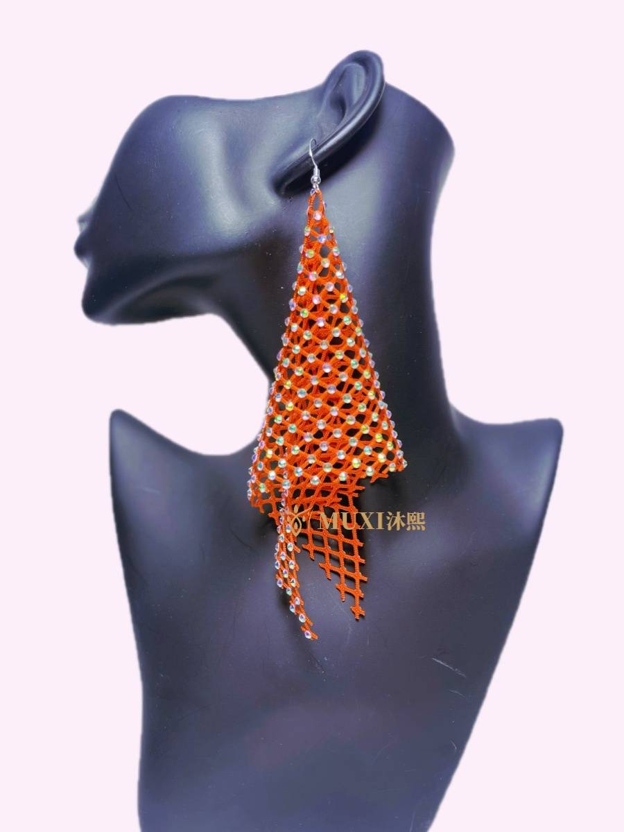 [Ao Diamond Earrings] Belly Dance Performance Competition Accessories Olympic Diamond AB Color Ear Muxi's Family