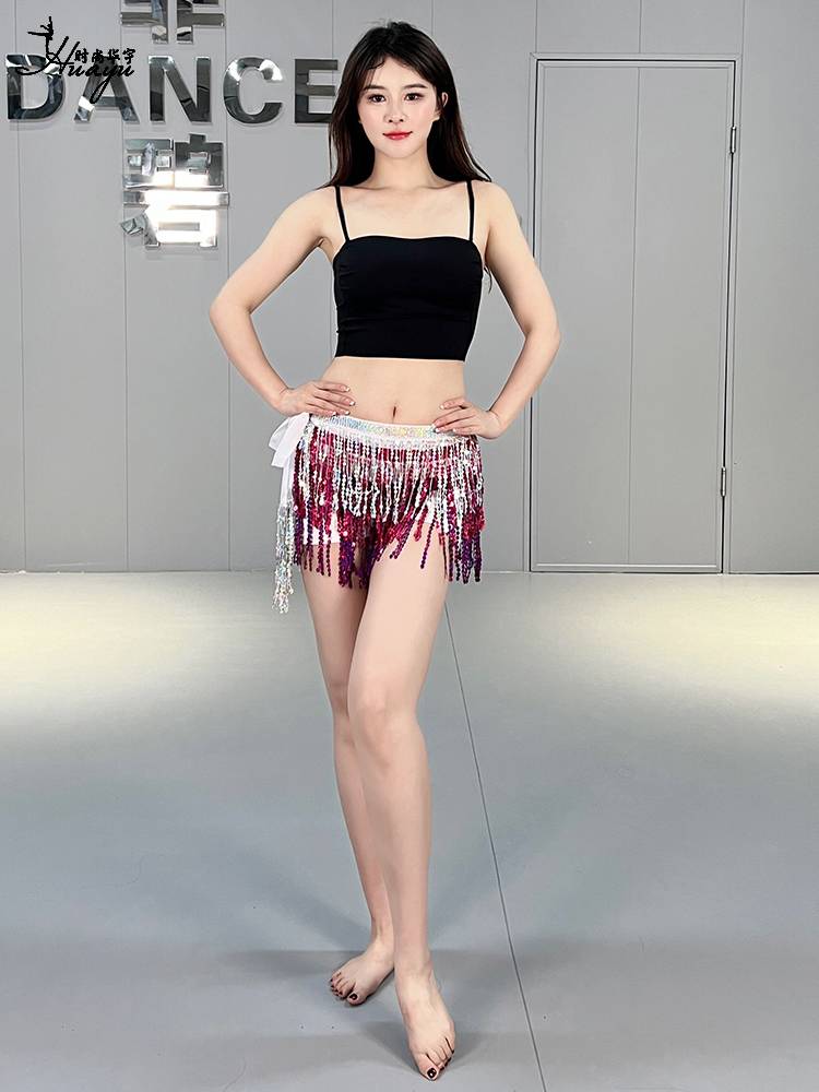 Belly dance waist chain flashing flowing Su sequins hipline bosimian Indian dance waist scarf practice waist tape female