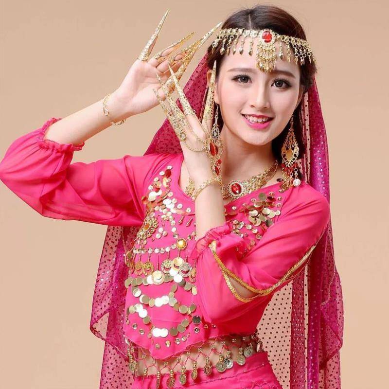 New belly nation dance head gauze scarf Indian dance nose chain with jewelry earrings bracelet necklace head jewelry performers