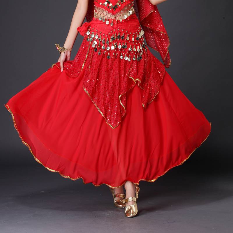 The new Indian dance performance shows the clothing skirt belly dance skirt skirt practice the gold -border four -skirt big skirt