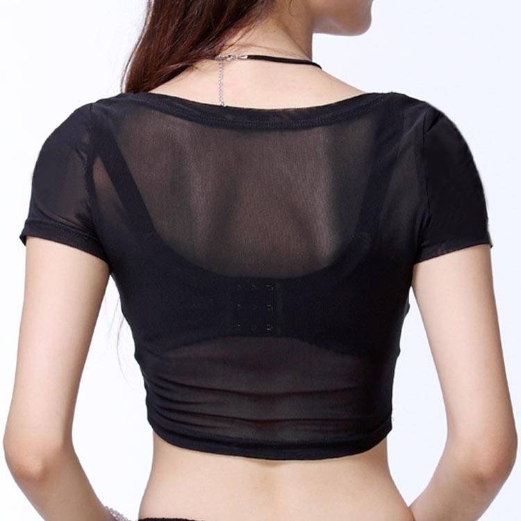 belly dance clothing yoga clothing short -sleeved mesh semi -practice service, exercise clothes on the half -body mesh