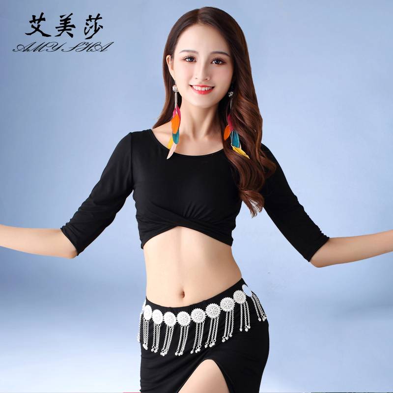 Belly dance exercise uniform top 2024 new female beginner Modal medium short sleeve sexy versatile summer