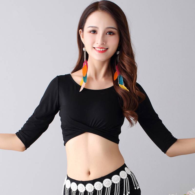 Belly dance exercise uniform top 2024 new female beginner Modal medium short sleeve sexy versatile summer