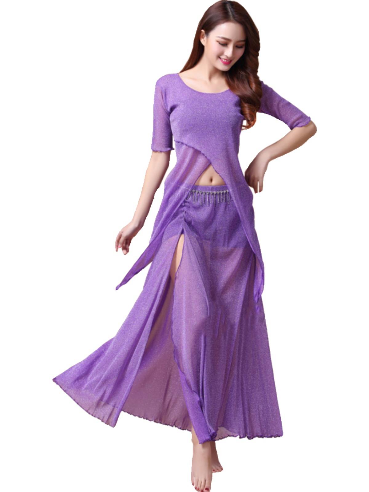 2024 new belly dance practice suit set women's large size sexy net venue performed Oriental dance junior academic performance clothing fairy