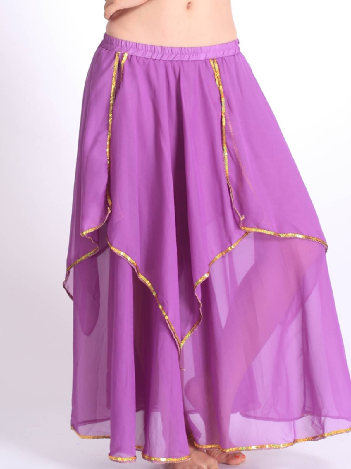 Indian dance performance clothes under the belly dance clothing skirt skirt chiffon elegant dance exercise gold side skirt Q09