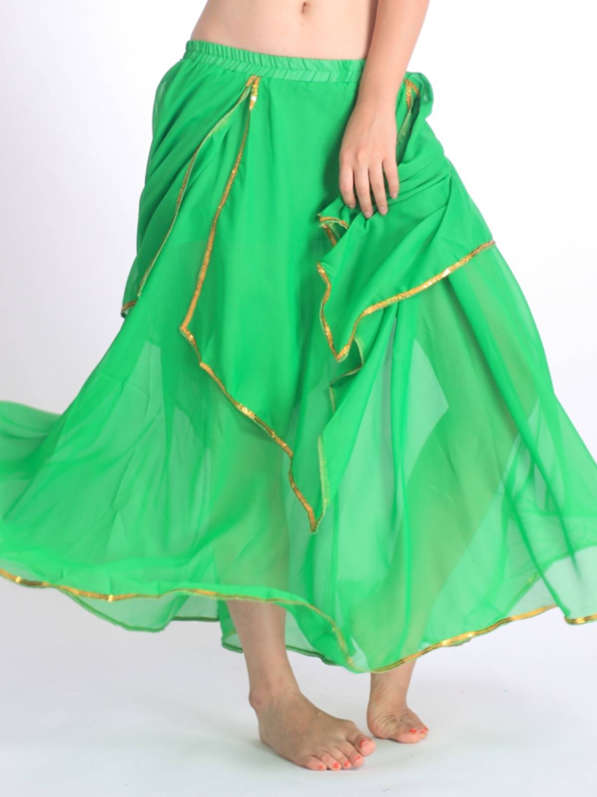 Indian dance performance clothes under the belly dance clothing skirt skirt chiffon elegant dance exercise gold side skirt Q09