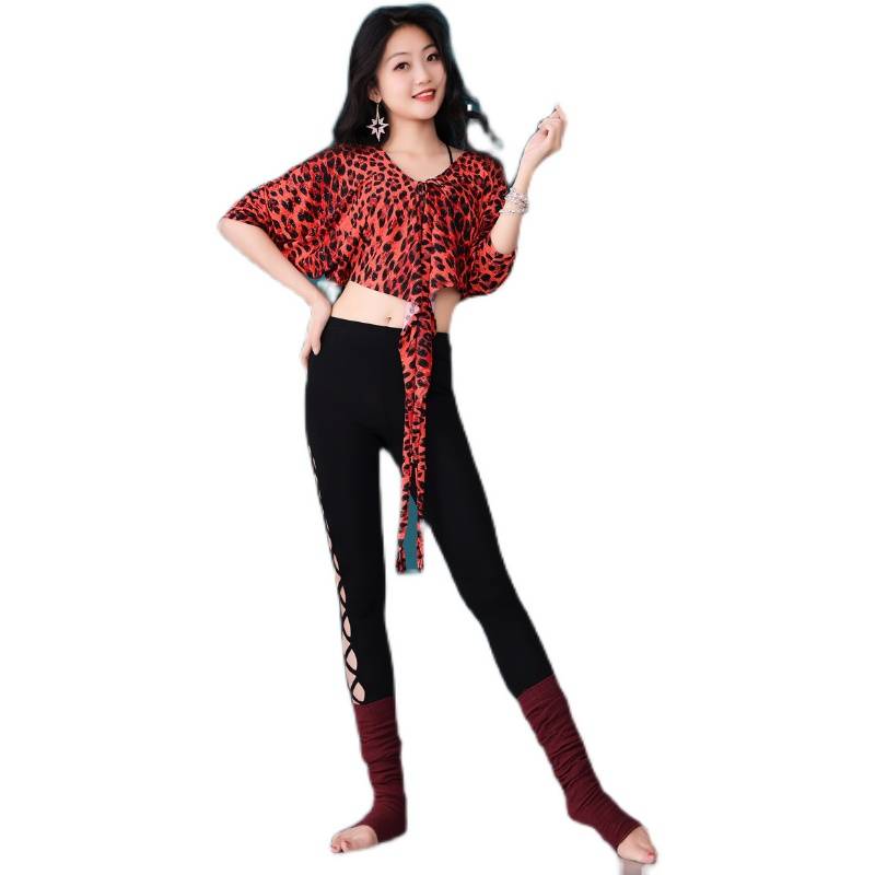Dancer belly dance set 2021 new sexy leopard top top pants dance junior scholars practice practice service