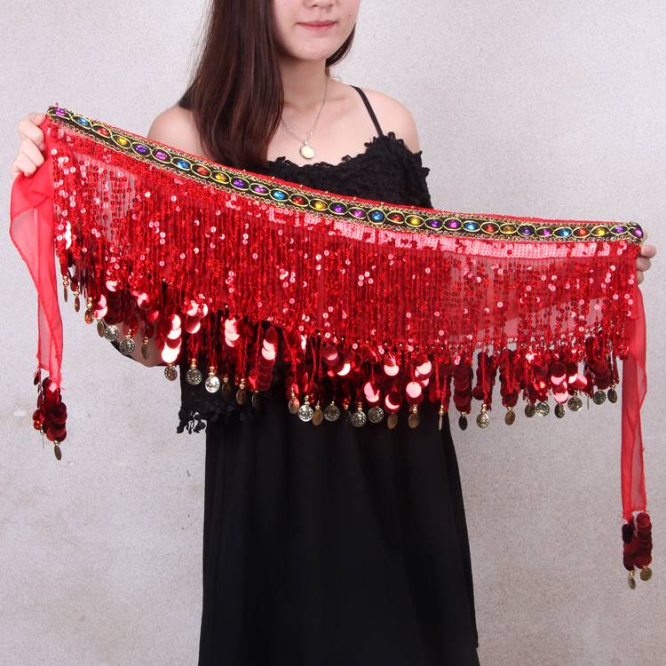 Belly dance waist chain new triangular scarf lumbar scarf beginner belly dance hips encrypted sequin skirt waist seal