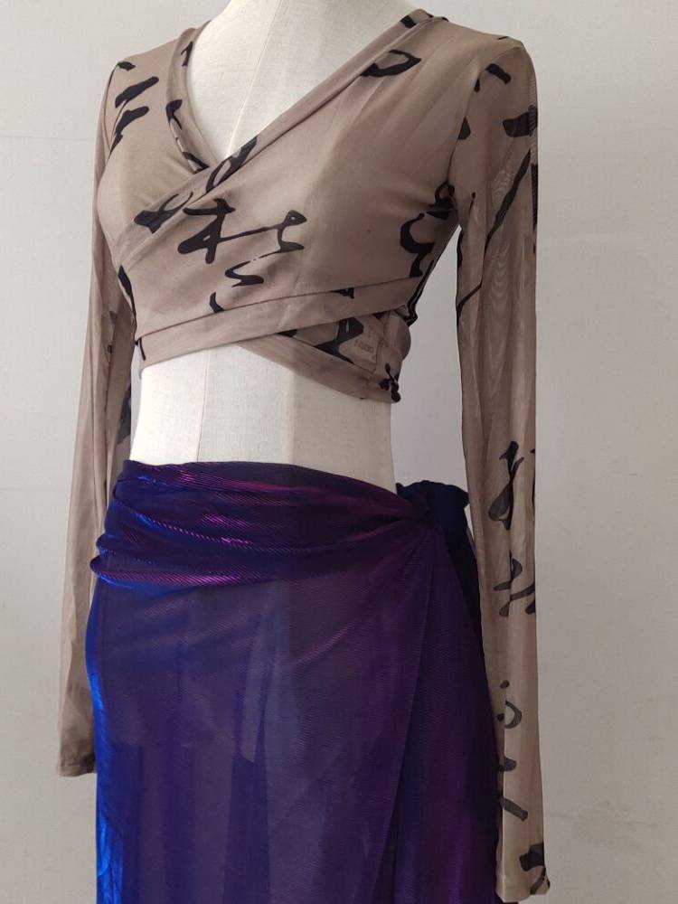 2023 Masters Master Summer Belly Dance Top Sleeping Female Practice Nets Printing Chinese Dance Cwusey Clothing