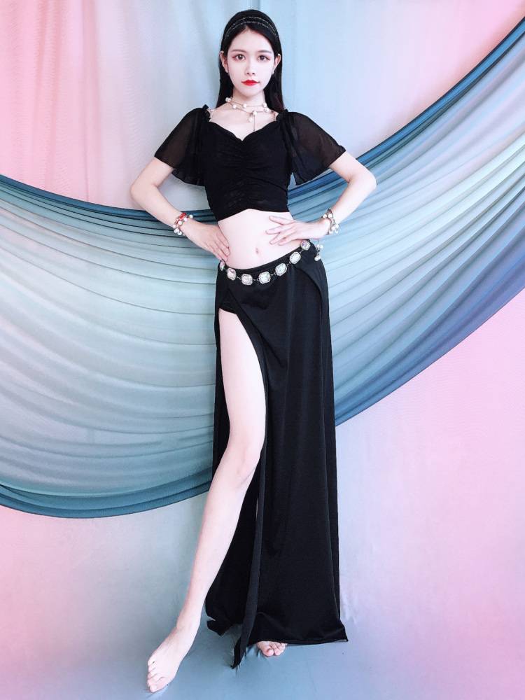 Belly Dance Clothing 2024 Spring and Summer New Sexy Female Belly Dance Dance Fun Leader Net Skate Skirt Fairy Fair