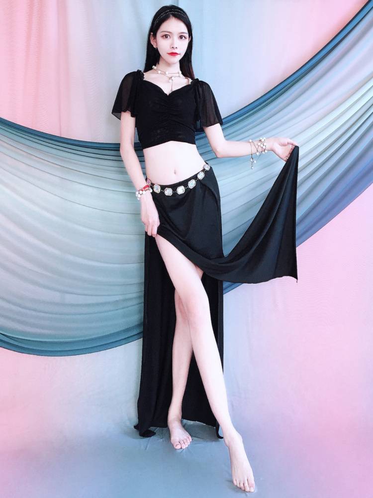 Belly Dance Clothing 2024 Spring and Summer New Sexy Female Belly Dance Dance Fun Leader Net Skate Skirt Fairy Fair