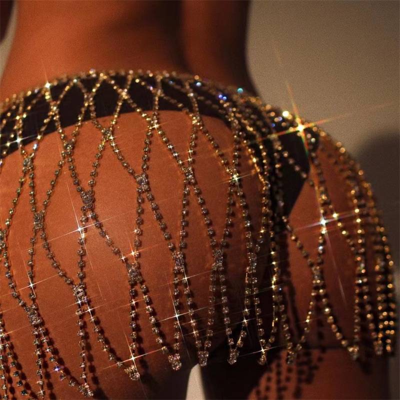 Luxury super glittering sexy belly dance waist chain nightclub performance rhinestone skirt half -body skirt body chain hip chain matching female