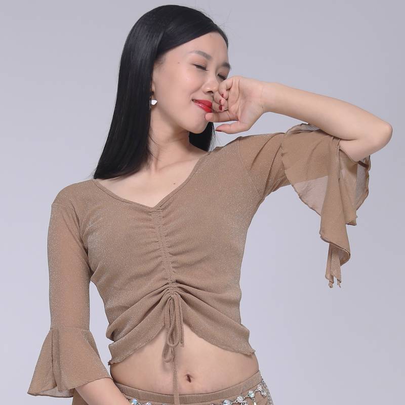 2024 new spring and summer belly dance top, big size belly dance practice dance dance clothing, showing short -sleeved top