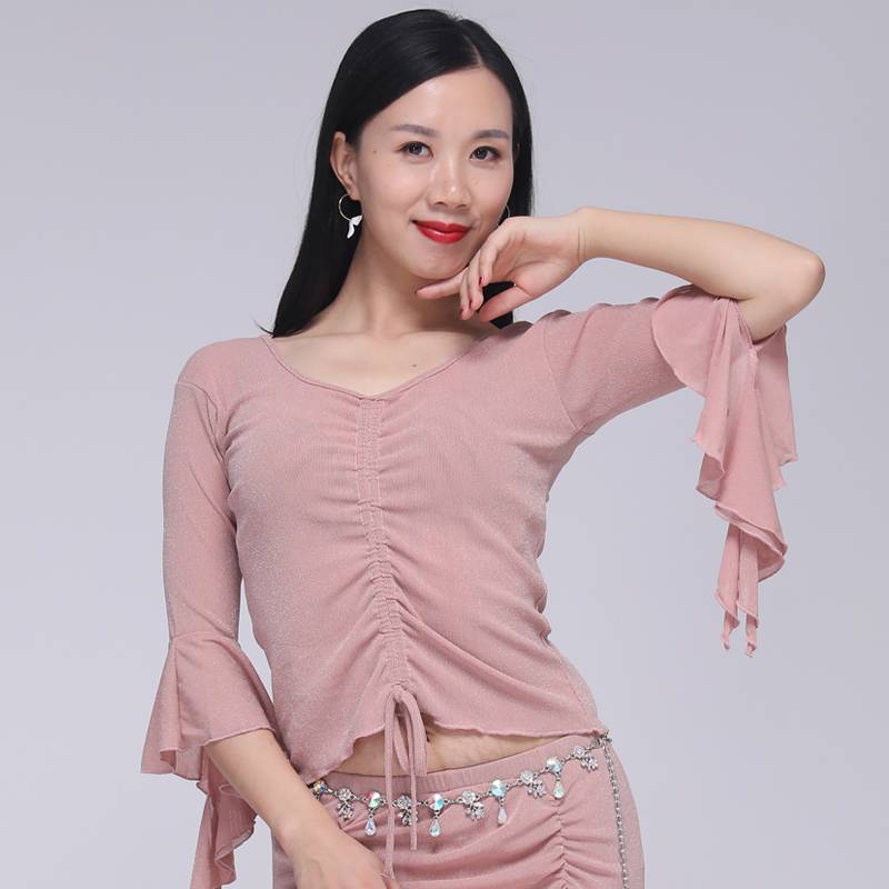 2024 new spring and summer belly dance top, big size belly dance practice dance dance clothing, showing short -sleeved top