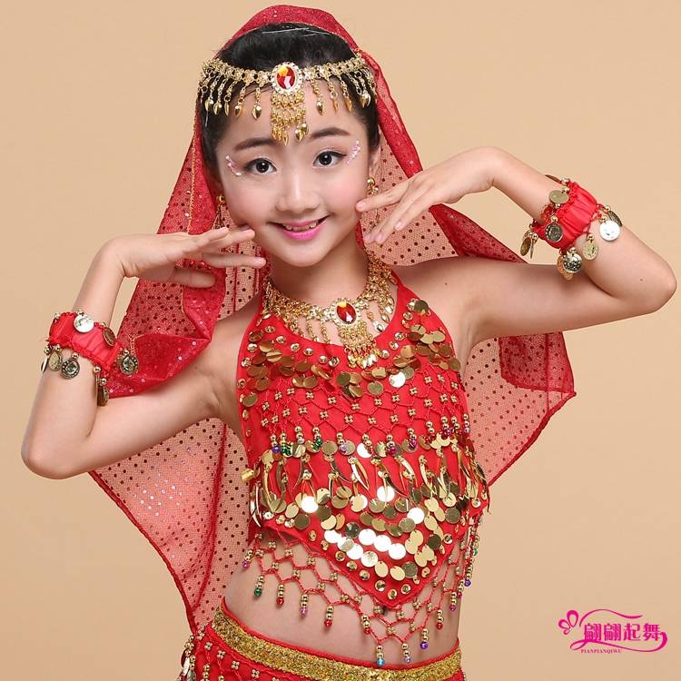 Children's Indian dance performance training gauze belly dance head dance head jewelry pillar gauze scarf necklace ears finger bracelet