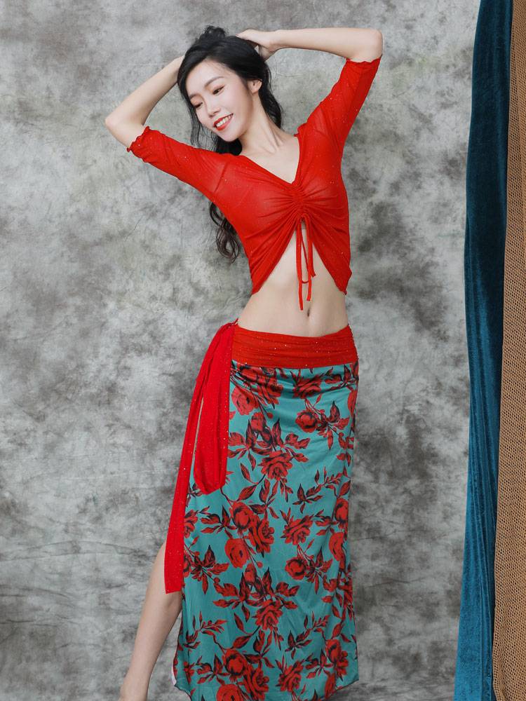 Belly dance exercise clothing female 2023 new set of fairy summer performance clothes Oriental dance clothing long skirt