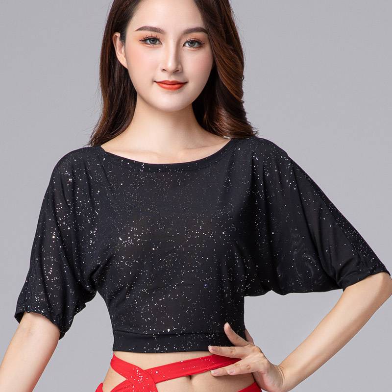Belly dance white sexy loose net cloth top, oriental dance summer autumn practice clothes, sleeves on the sleeve women's large size versatile