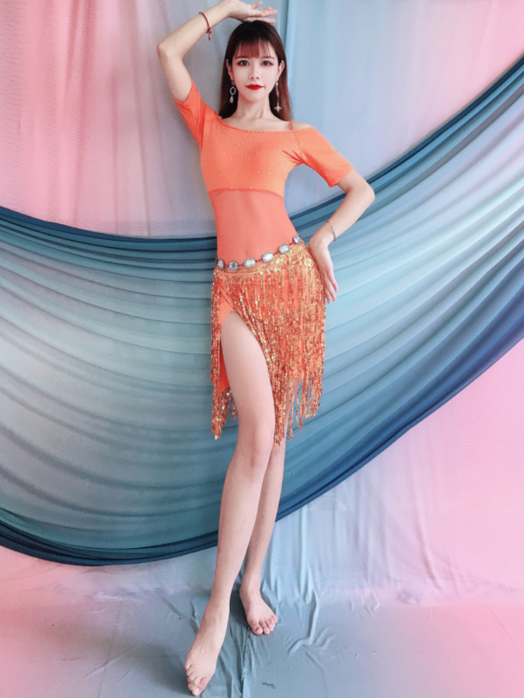 Baiya Qianhui Belly Dance Beginner Practice Services 2024 Summer New Orange Set Oriental Dance Costume