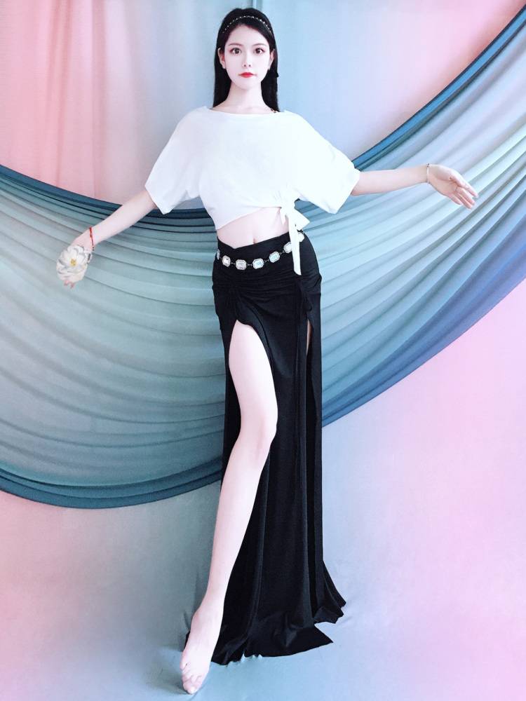 Baiya Qianhui 2024 New Belly Dance Dance Practice Dress Performance Clothing Two -piece Set Long Skirt Children's Set Women