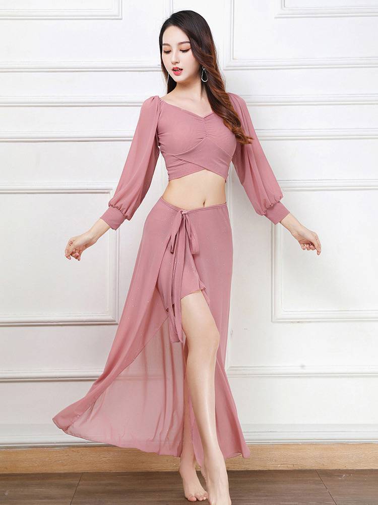 Large -size belly dance training suit suit long skirt performance service dance drill drill exercise oriental dance performance service sexy elegant