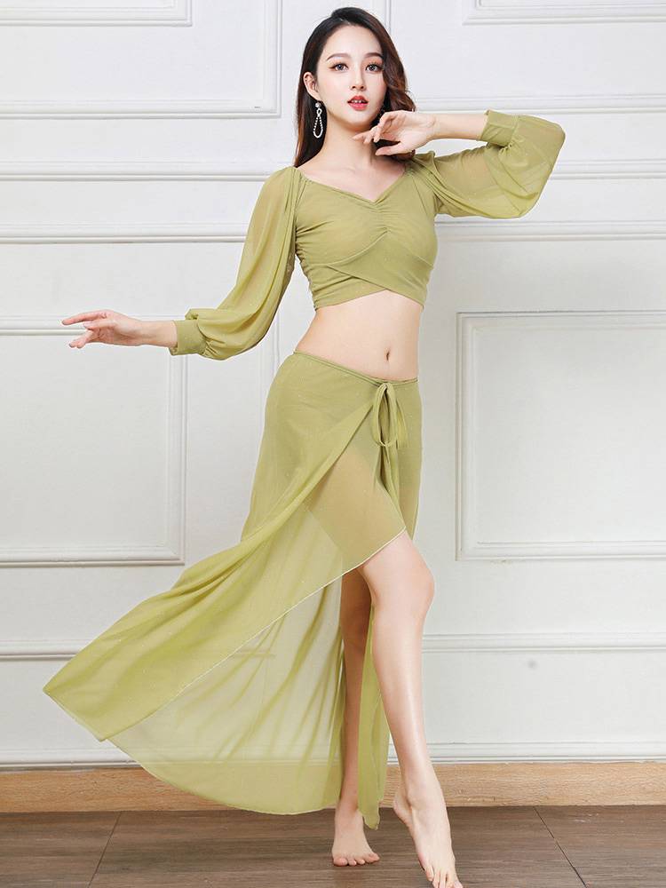 Large -size belly dance training suit suit long skirt performance service dance drill drill exercise oriental dance performance service sexy elegant
