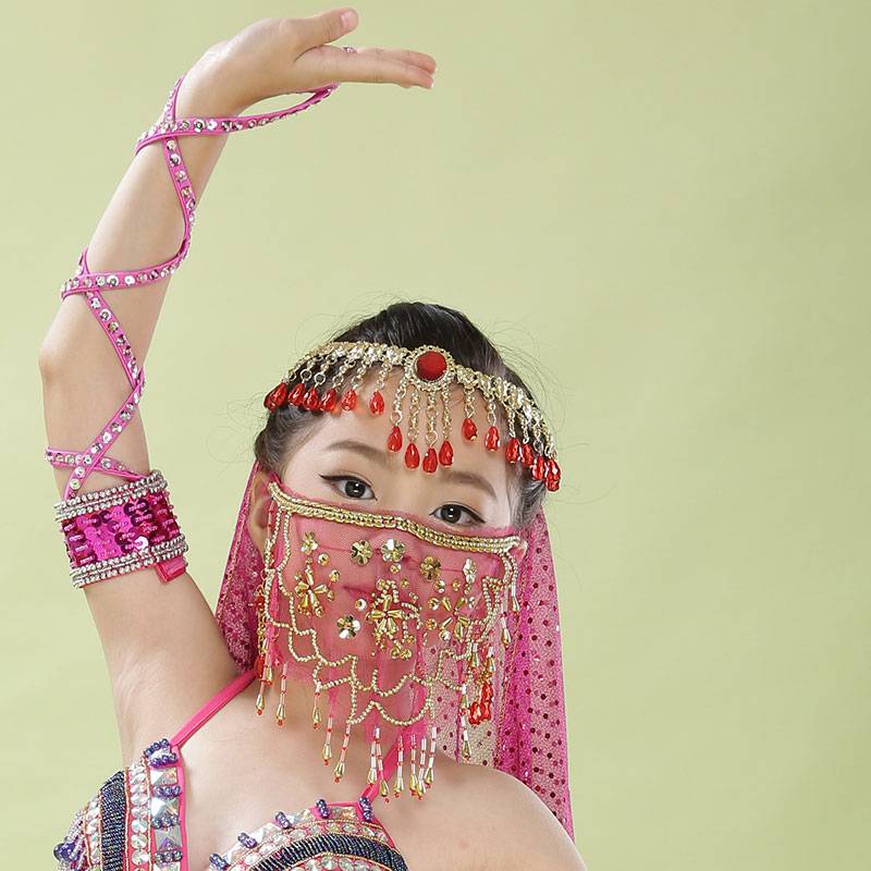 Children's belly dance noodle gauze, Indian dance veil, new heavy worker plum blossom veil performance jewelry accessories three colors