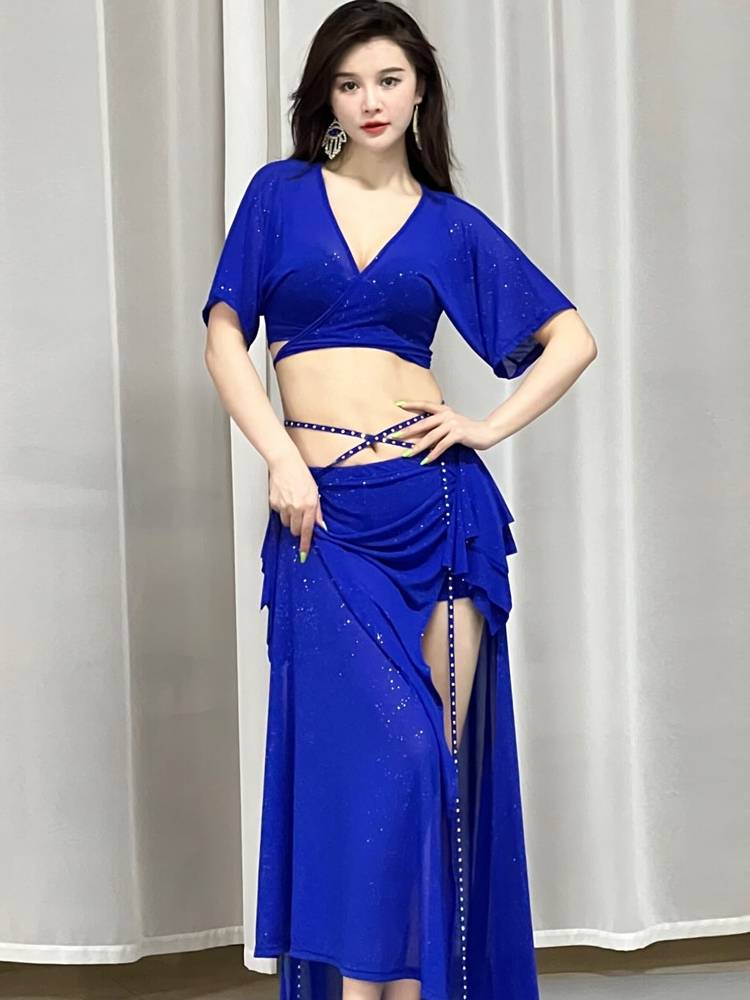 Original niche design Oriental dance belly dance clothing female 2023 summer net yarn practice habit set suit