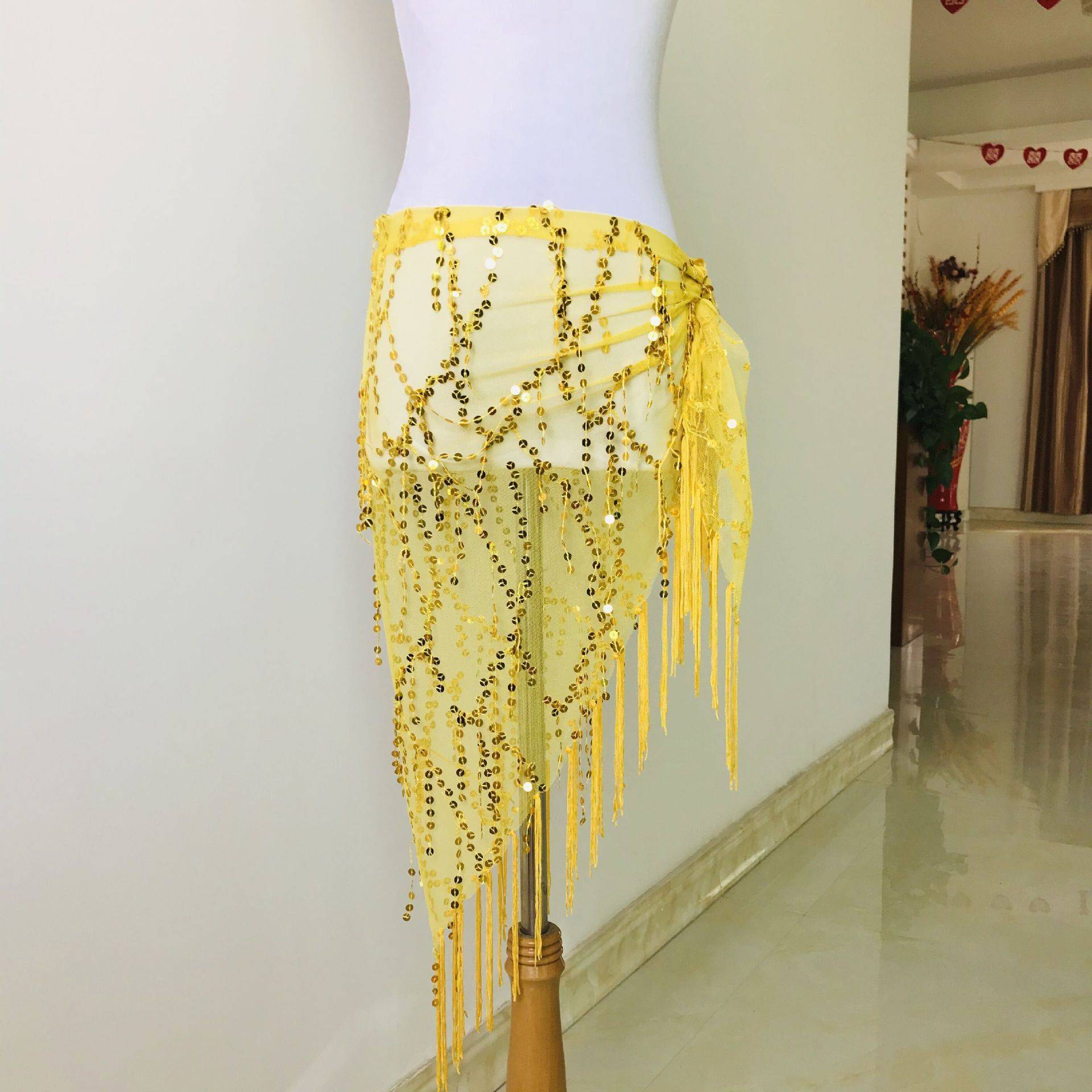 Halloween belly dance waist chain sequins streamlined dance dance performance hip towel beginners practice waist seal