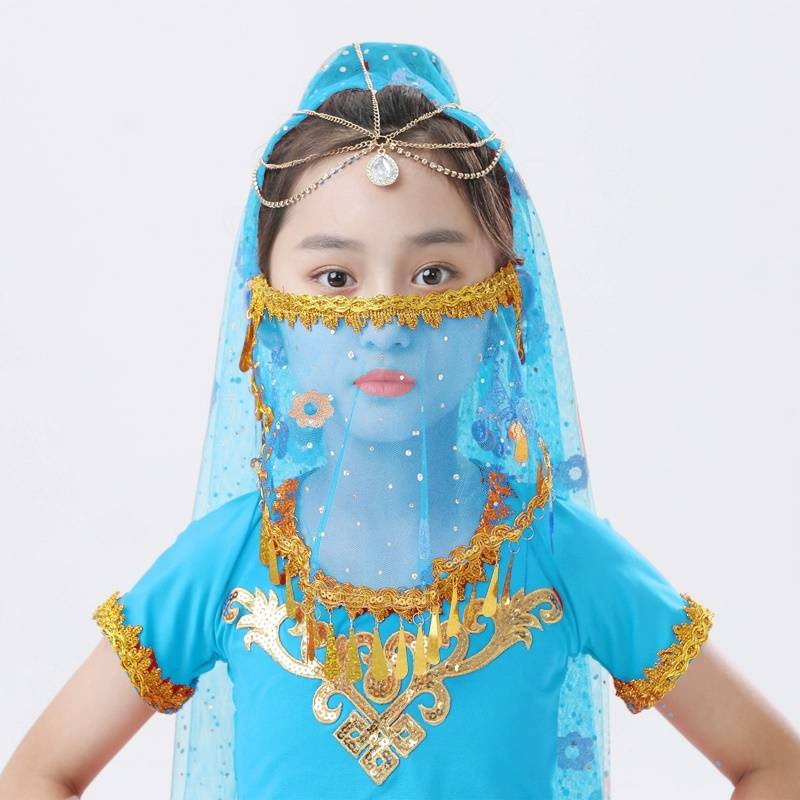 Children's veil belly dancing face faces, yarn Hanfu dance, cover face, princess veil, Indian dance cover face ancient style chain
