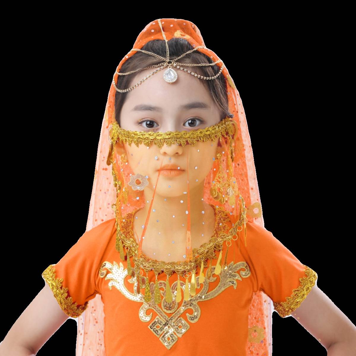 Children's veil belly dancing face faces, yarn Hanfu dance, cover face, princess veil, Indian dance cover face ancient style chain